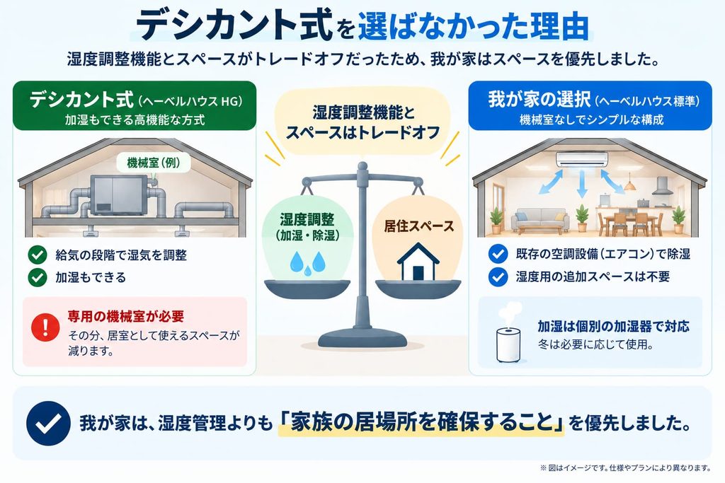 デシカント式は湿度調整とスペースのトレードオフになっている図解