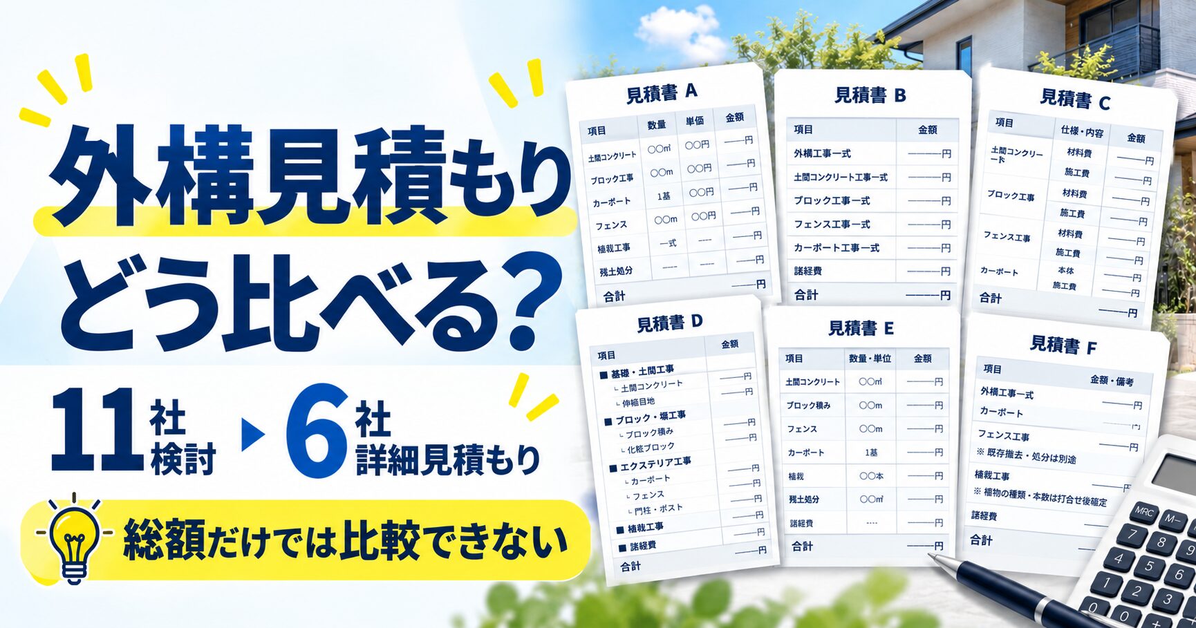 外構見積もりは総額で比較できない｜11社検討・6社見積もりで分かった比べ方