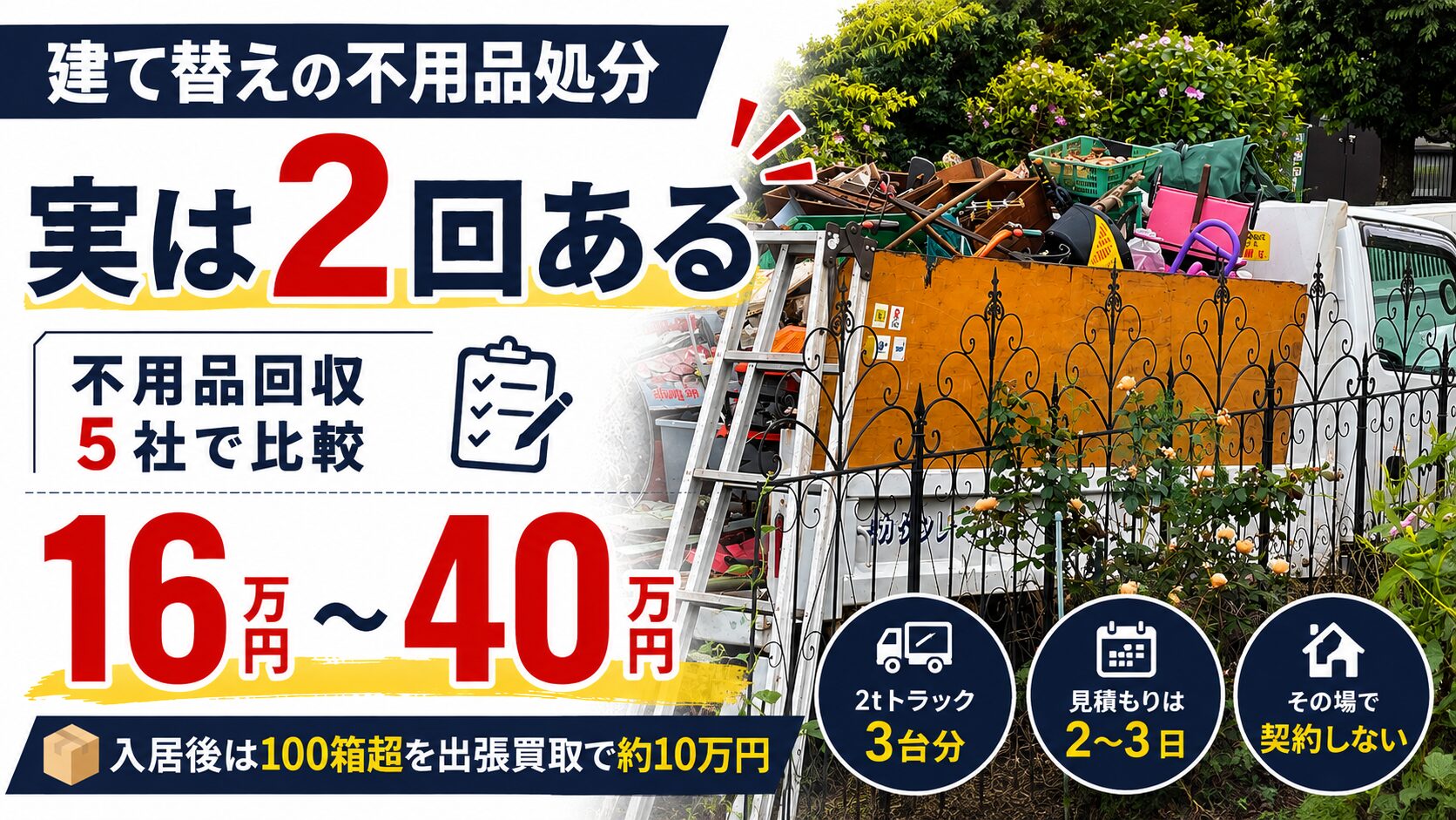 建て替えの不用品処分は2回ある｜不用品回収5社の見積もりは16万〜40万円