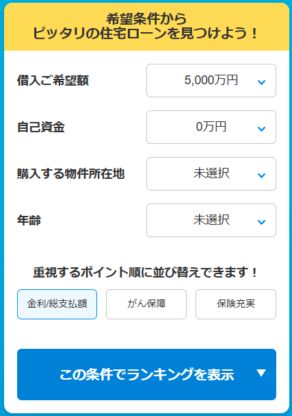 モゲチェックの住宅ローン比較 入力画面
